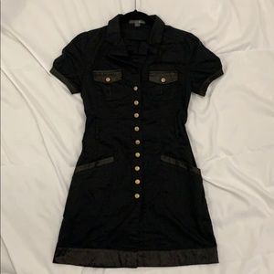 Button-up Black Midi Dress With Silky Trim